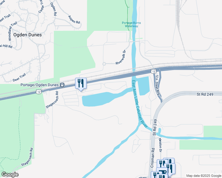 map of restaurants, bars, coffee shops, grocery stores, and more near 6099 Dune Harbor Drive in Portage