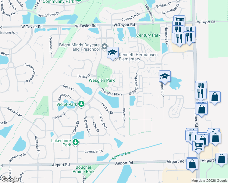 map of restaurants, bars, coffee shops, grocery stores, and more near 179 Azalea Circle in Romeoville