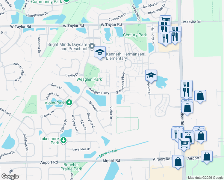 map of restaurants, bars, coffee shops, grocery stores, and more near 101 Azalea Circle in Romeoville