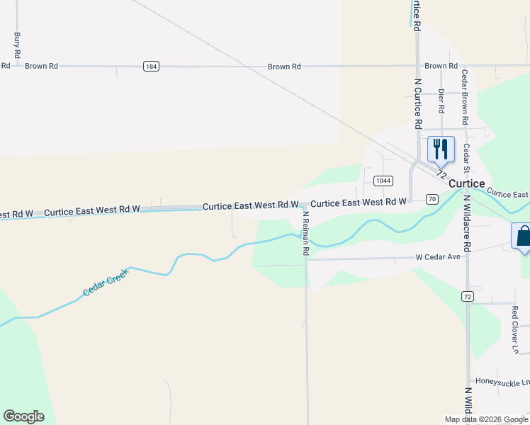map of restaurants, bars, coffee shops, grocery stores, and more near 23110 Curtice East West Road West in Curtice