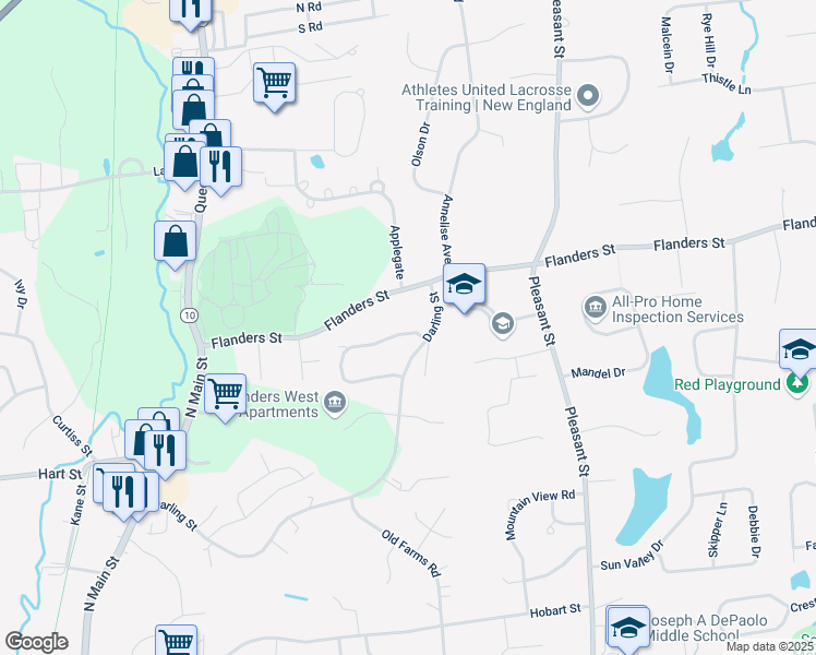 map of restaurants, bars, coffee shops, grocery stores, and more near 500 Darling Street in Southington