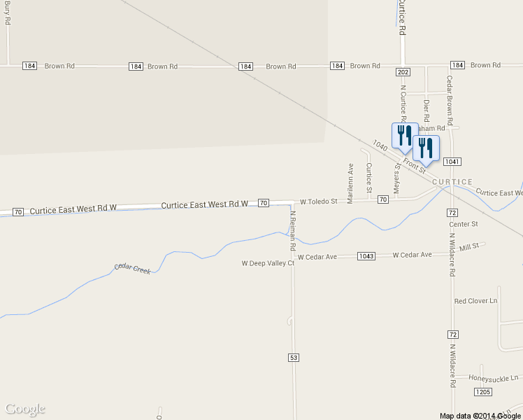 map of restaurants, bars, coffee shops, grocery stores, and more near 23110 Curtice East West Rd W in Curtice
