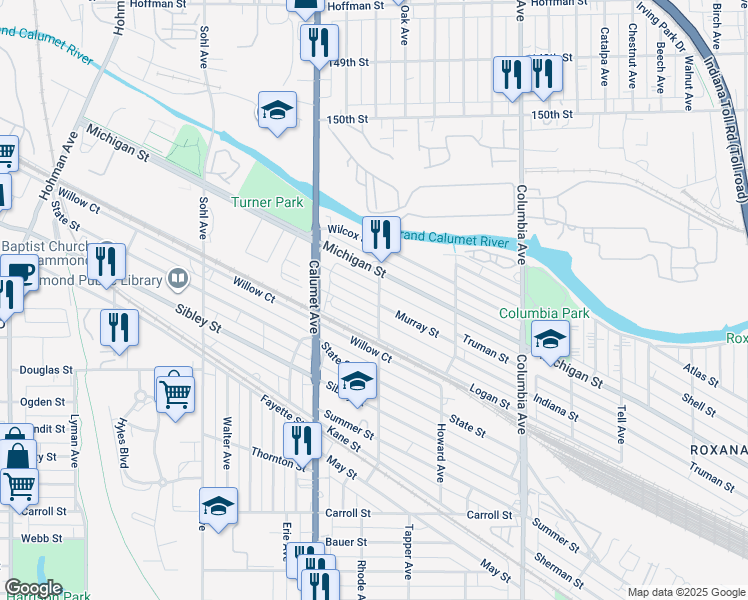 map of restaurants, bars, coffee shops, grocery stores, and more near 850 Truman Street in Hammond