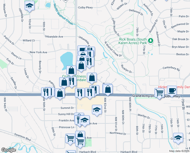 map of restaurants, bars, coffee shops, grocery stores, and more near 8139 Rocklyn Drive in Urbandale