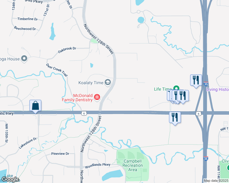 map of restaurants, bars, coffee shops, grocery stores, and more near 2501 128th Street in Urbandale