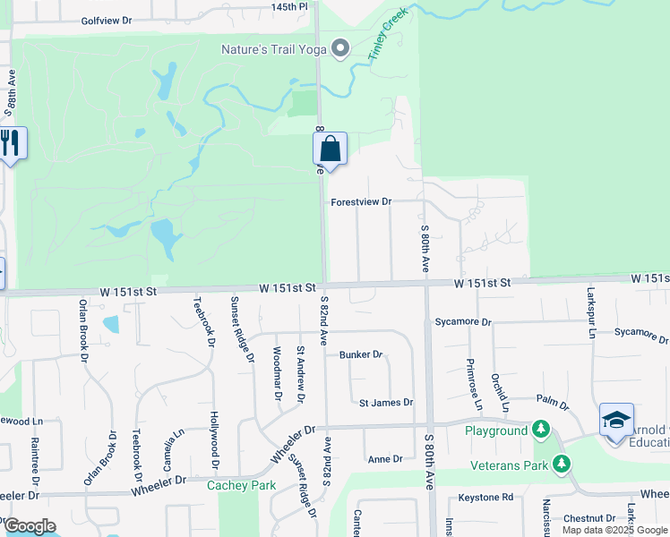 map of restaurants, bars, coffee shops, grocery stores, and more near 15027 South 82nd Avenue in Orland Park