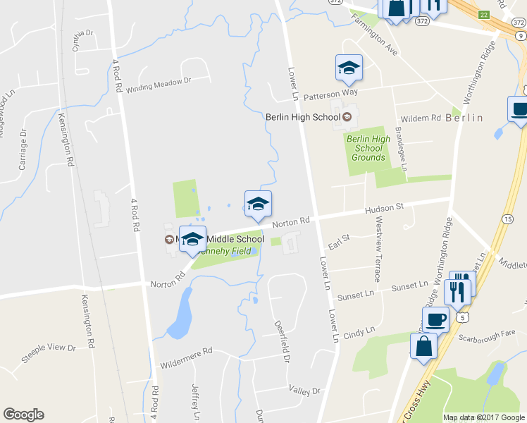 map of restaurants, bars, coffee shops, grocery stores, and more near 1039 Norton Road in Berlin