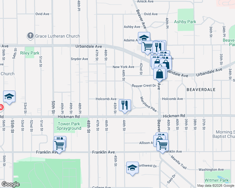 map of restaurants, bars, coffee shops, grocery stores, and more near 2520 45th Street in Des Moines