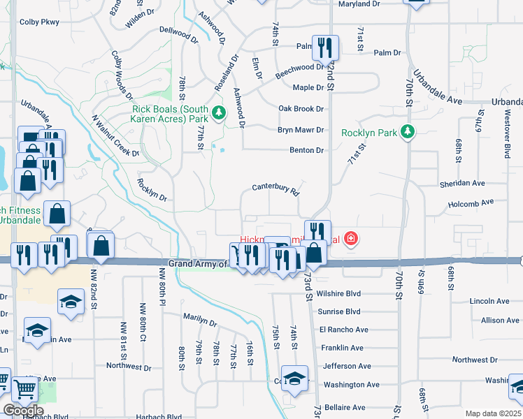 map of restaurants, bars, coffee shops, grocery stores, and more near 2510 Canterbury Road in Urbandale