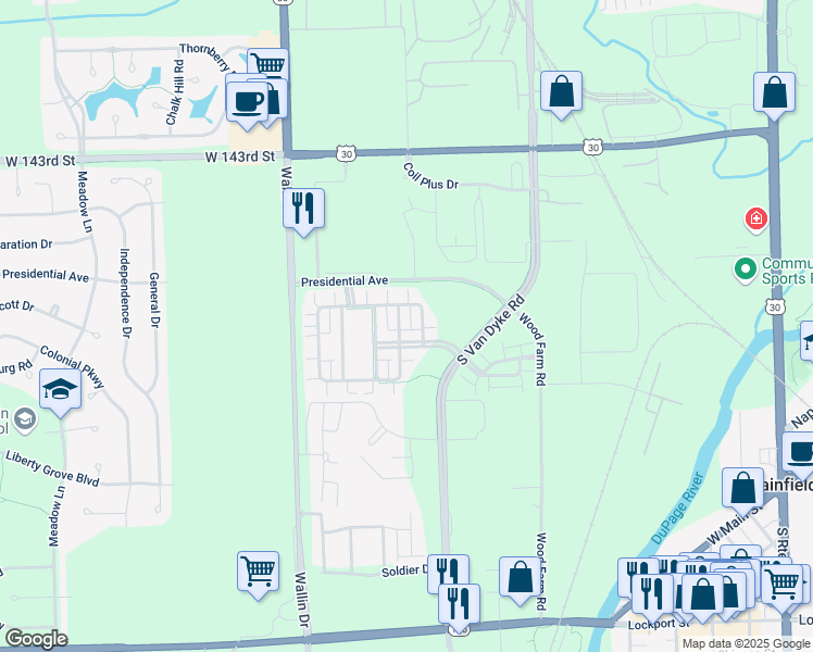 map of restaurants, bars, coffee shops, grocery stores, and more near in Plainfield