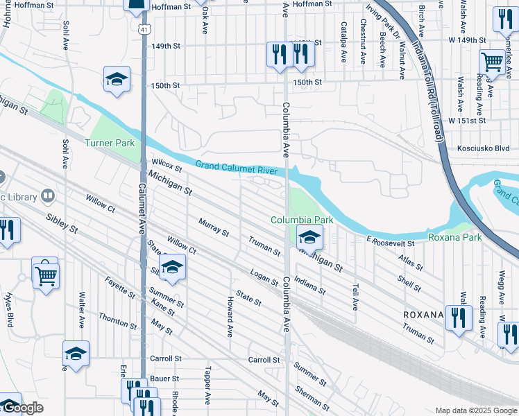 map of restaurants, bars, coffee shops, grocery stores, and more near 1125 Wilcox Street in Hammond
