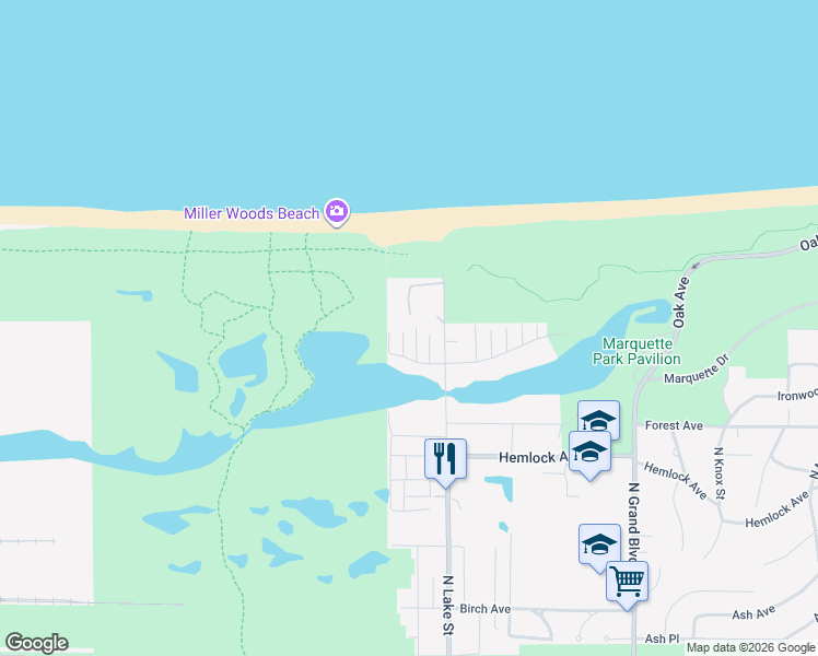 map of restaurants, bars, coffee shops, grocery stores, and more near 738 North Hamilton Street in Gary