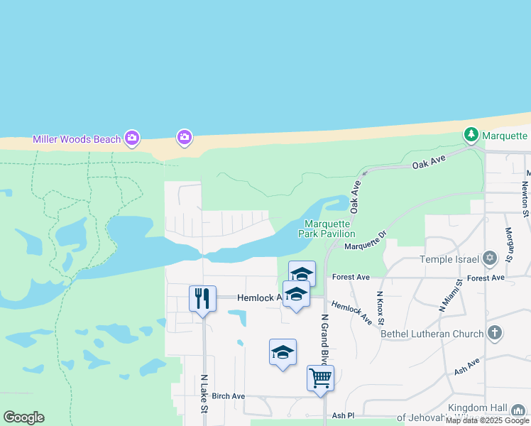 map of restaurants, bars, coffee shops, grocery stores, and more near 716 North Howard Street in Gary