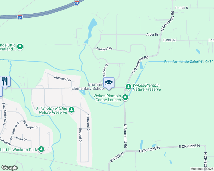 map of restaurants, bars, coffee shops, grocery stores, and more near 2355 Indian Boundary Road in Chesterton