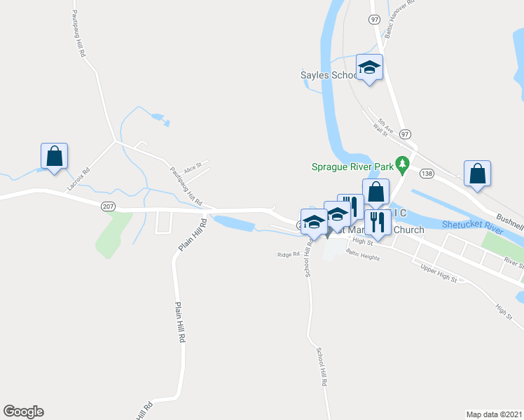 map of restaurants, bars, coffee shops, grocery stores, and more near West Main Street & Lucier Heights in Sprague