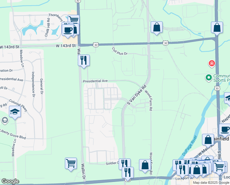 map of restaurants, bars, coffee shops, grocery stores, and more near in Plainfield
