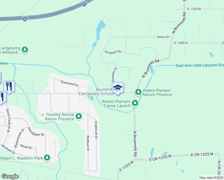 map of restaurants, bars, coffee shops, grocery stores, and more near 2355 Indian Boundary Road in Chesterton