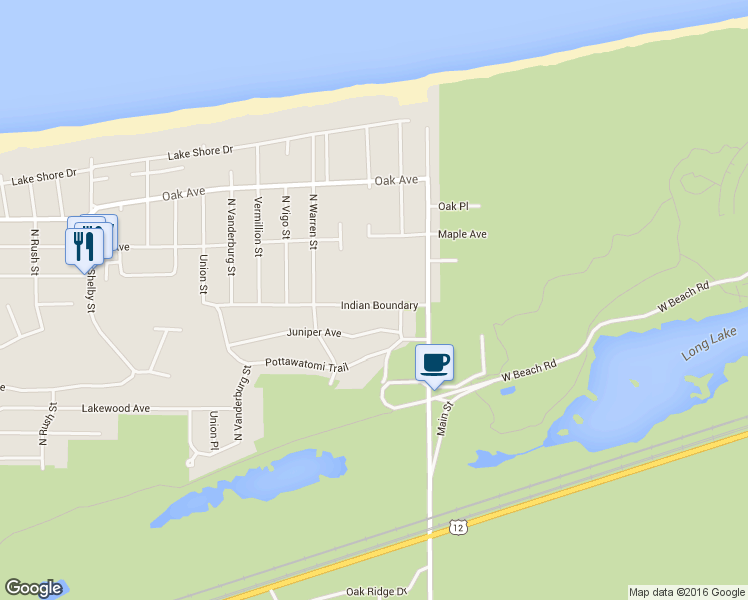 map of restaurants, bars, coffee shops, grocery stores, and more near 9400 Indian Boundary in Gary