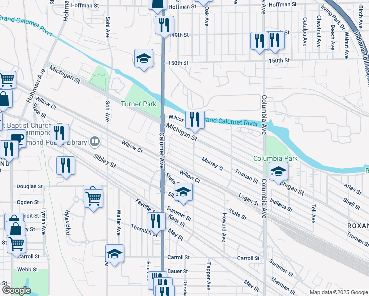 map of restaurants, bars, coffee shops, grocery stores, and more near 850 Truman Street in Hammond