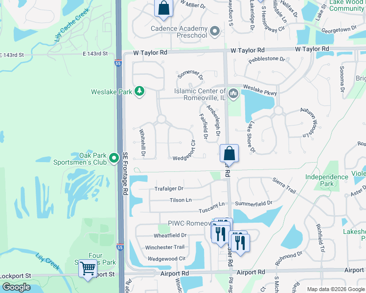 map of restaurants, bars, coffee shops, grocery stores, and more near 1981 Rosehill Court in Romeoville
