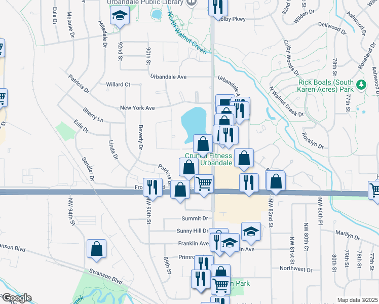 map of restaurants, bars, coffee shops, grocery stores, and more near 8700 Carole Circle in Urbandale