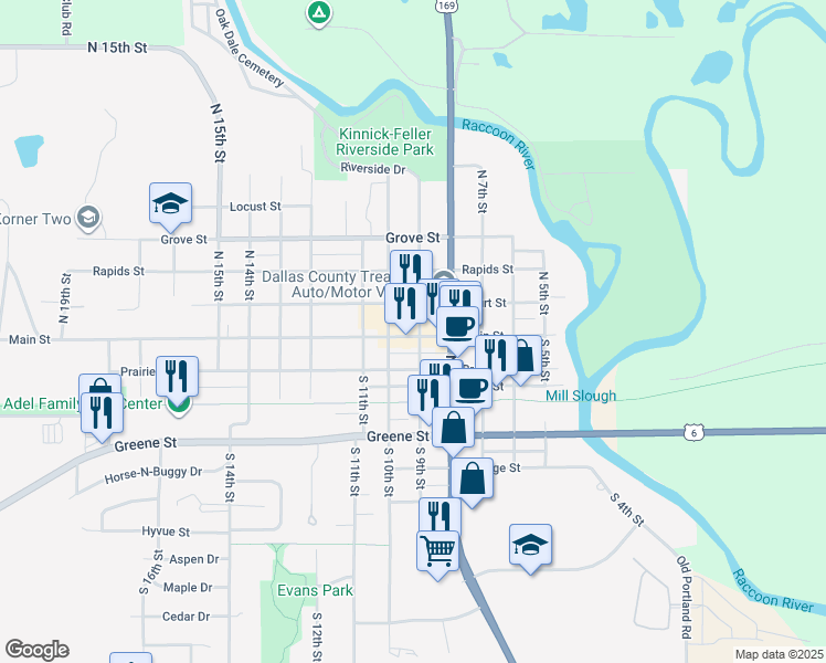 map of restaurants, bars, coffee shops, grocery stores, and more near 103c North 9th Street in Adel