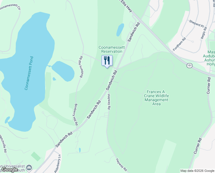 map of restaurants, bars, coffee shops, grocery stores, and more near 984 Sandwich Road in Falmouth