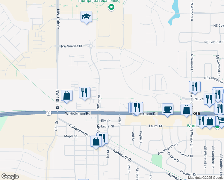 map of restaurants, bars, coffee shops, grocery stores, and more near 200 Northwest 2nd Street in Waukee