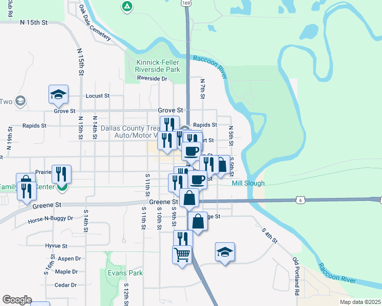 map of restaurants, bars, coffee shops, grocery stores, and more near 100 Nile Kinnick Drive South in Adel