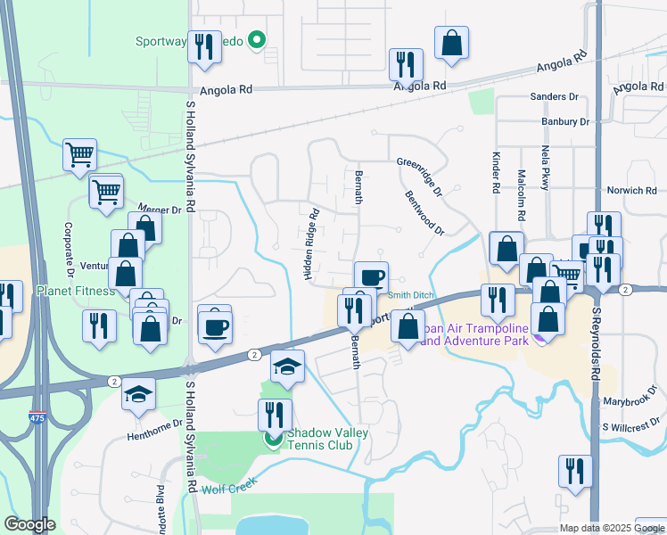 map of restaurants, bars, coffee shops, grocery stores, and more near 1244 Bernath in Toledo