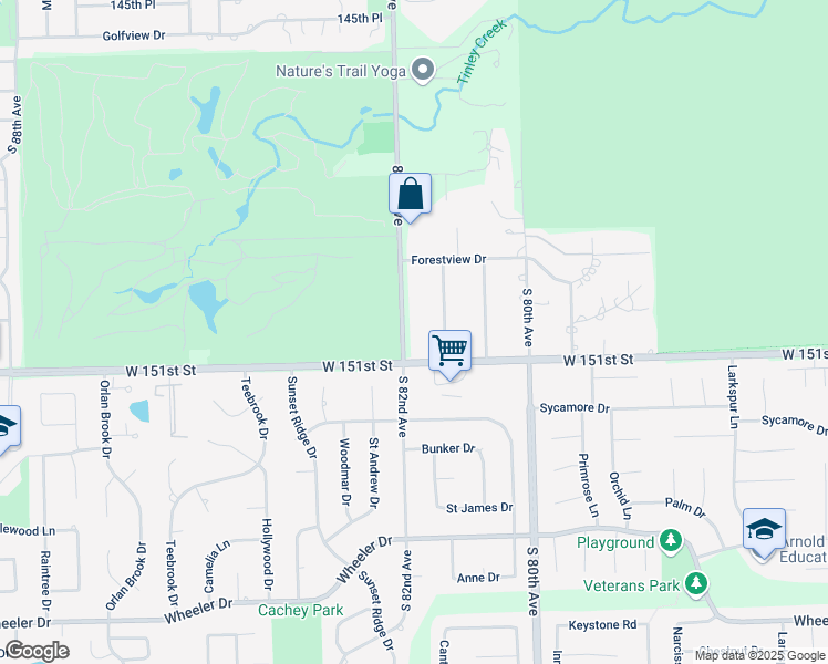 map of restaurants, bars, coffee shops, grocery stores, and more near 15027 South 82nd Avenue in Orland Park