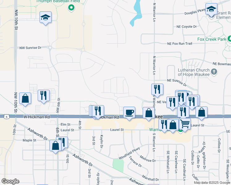 map of restaurants, bars, coffee shops, grocery stores, and more near 202 Northwest Prairieside Drive in Waukee