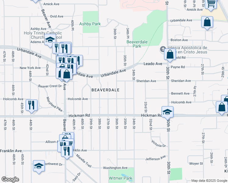 map of restaurants, bars, coffee shops, grocery stores, and more near 2518 36th Street in Des Moines