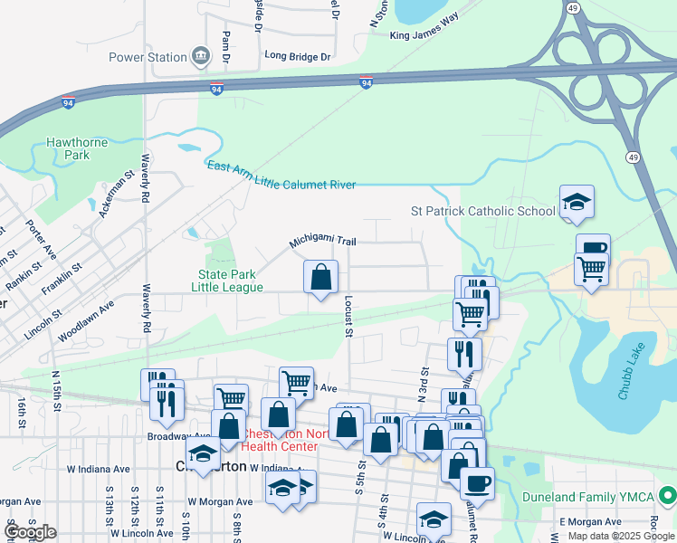 map of restaurants, bars, coffee shops, grocery stores, and more near 207 Arrowhead Trail in Porter