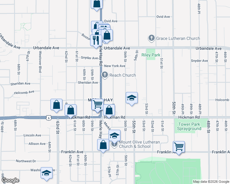 map of restaurants, bars, coffee shops, grocery stores, and more near 2525 57th Street in Des Moines