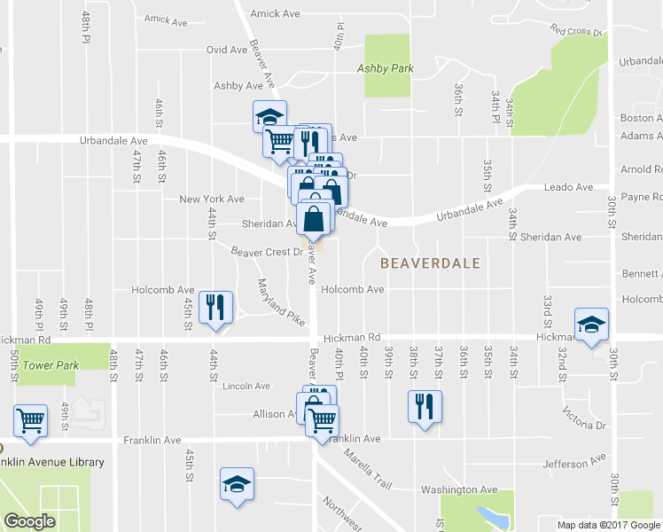 map of restaurants, bars, coffee shops, grocery stores, and more near 2520 40th Place in Des Moines