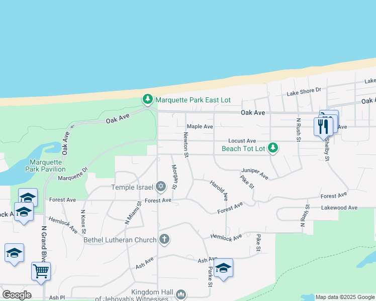 map of restaurants, bars, coffee shops, grocery stores, and more near 801-899 Newton St in Gary