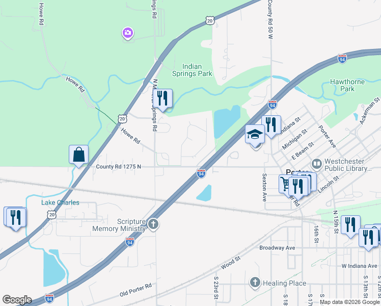 map of restaurants, bars, coffee shops, grocery stores, and more near 207 Lake Vista Drive in Porter