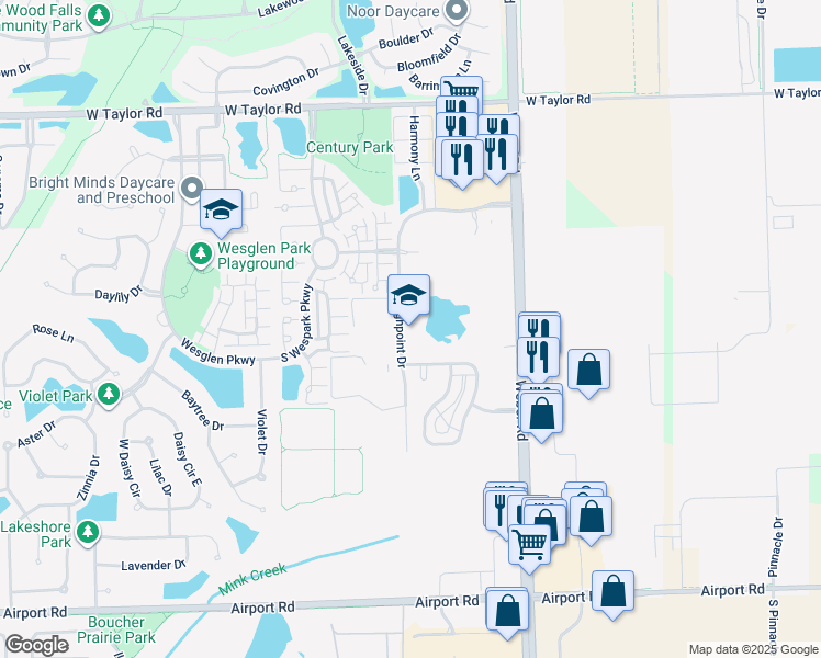 map of restaurants, bars, coffee shops, grocery stores, and more near 175 Highpoint Drive in Romeoville