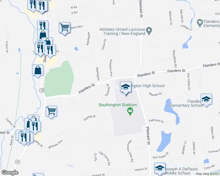 map of restaurants, bars, coffee shops, grocery stores, and more near in Southington