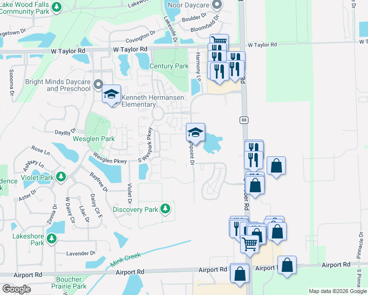 map of restaurants, bars, coffee shops, grocery stores, and more near 900 West Romeo Road in Romeoville