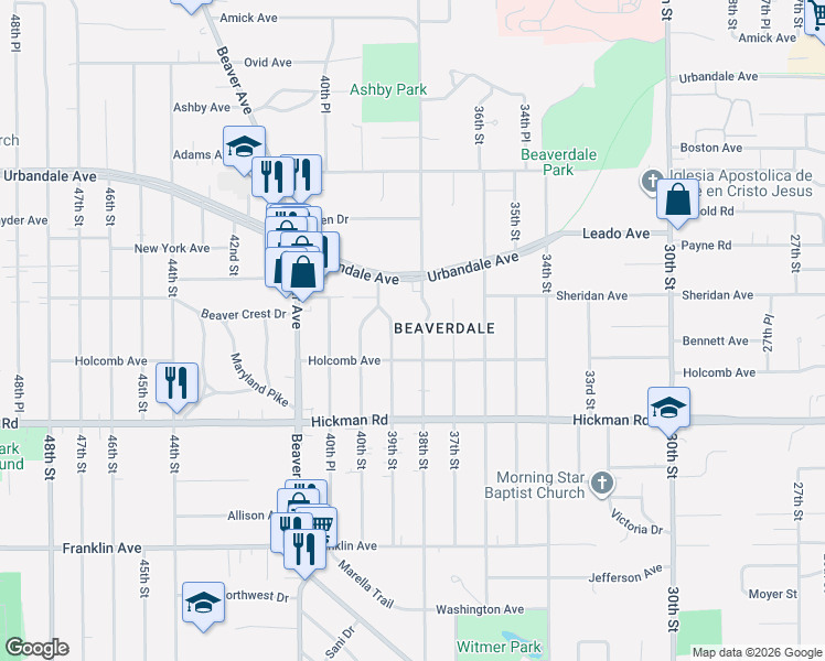 map of restaurants, bars, coffee shops, grocery stores, and more near 2523 39th Street in Des Moines