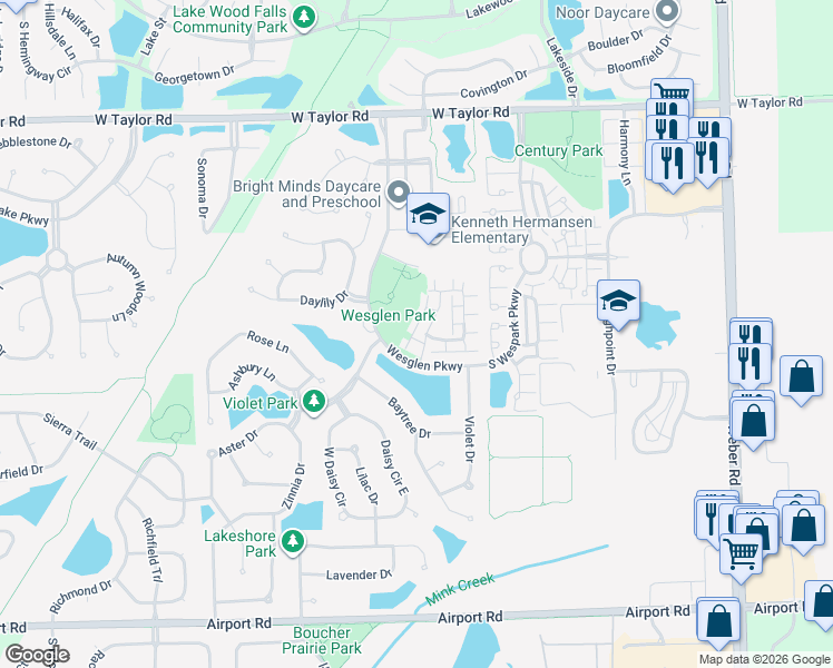 map of restaurants, bars, coffee shops, grocery stores, and more near 179 Azalea Circle in Romeoville
