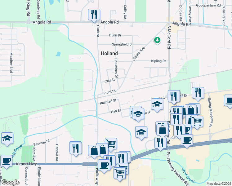 map of restaurants, bars, coffee shops, grocery stores, and more near 7101 Front St in Holland