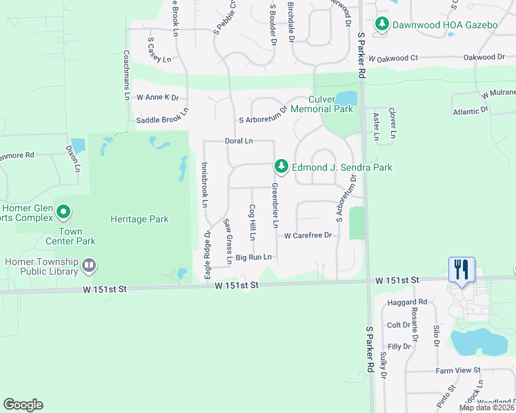 map of restaurants, bars, coffee shops, grocery stores, and more near 14865 Cog Hill Lane in Lockport