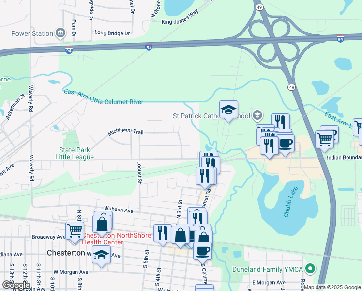 map of restaurants, bars, coffee shops, grocery stores, and more near 699 Pottawattomie Trail in Porter