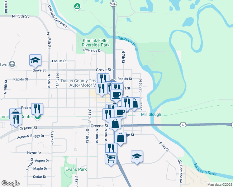 map of restaurants, bars, coffee shops, grocery stores, and more near 100 Nile Kinnick Drive South in Adel