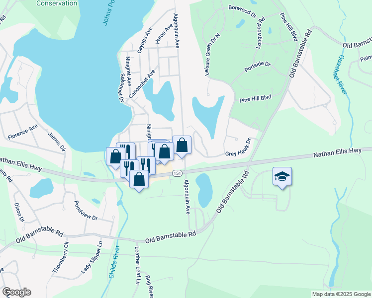 map of restaurants, bars, coffee shops, grocery stores, and more near in Mashpee
