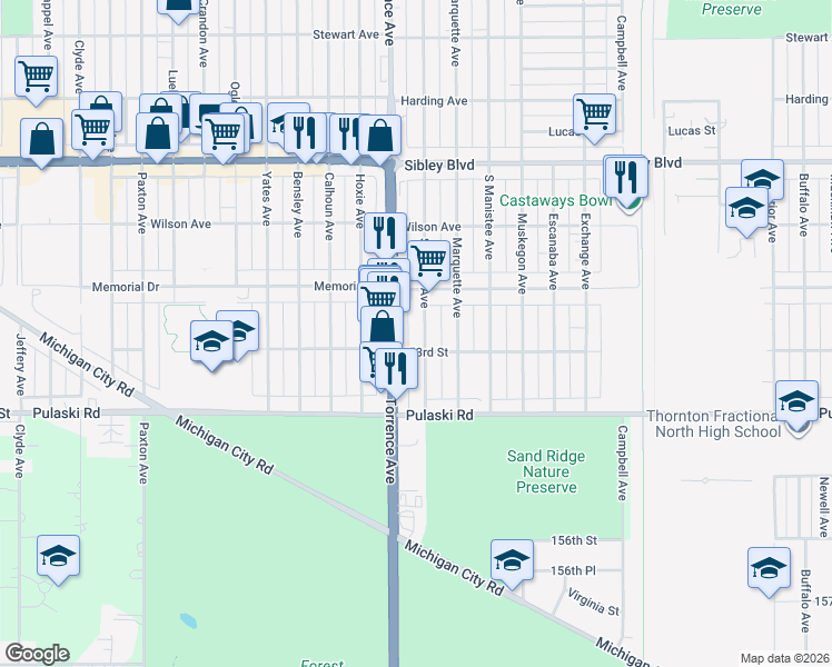 map of restaurants, bars, coffee shops, grocery stores, and more near 618 Saginaw Avenue in Calumet City