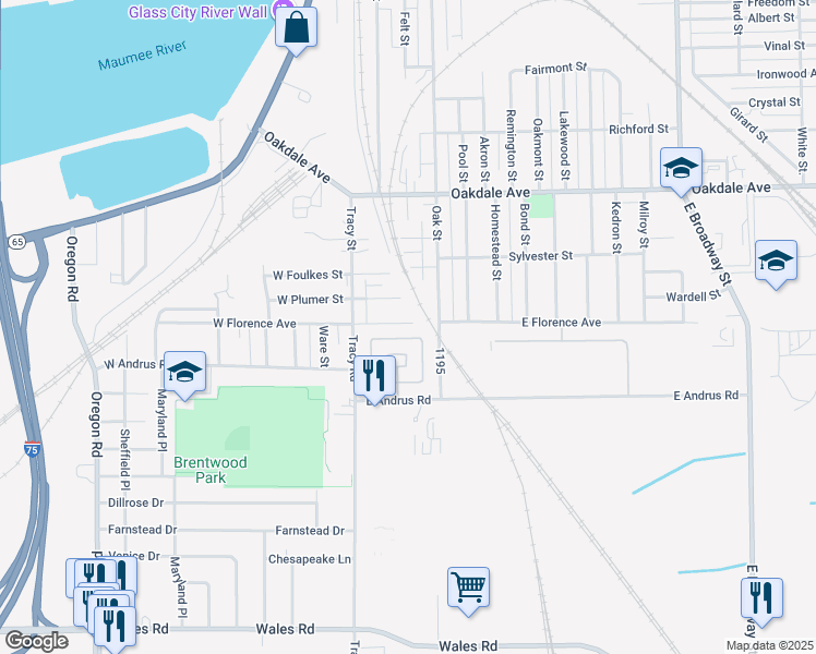 map of restaurants, bars, coffee shops, grocery stores, and more near 3 East Florence Avenue in Northwood